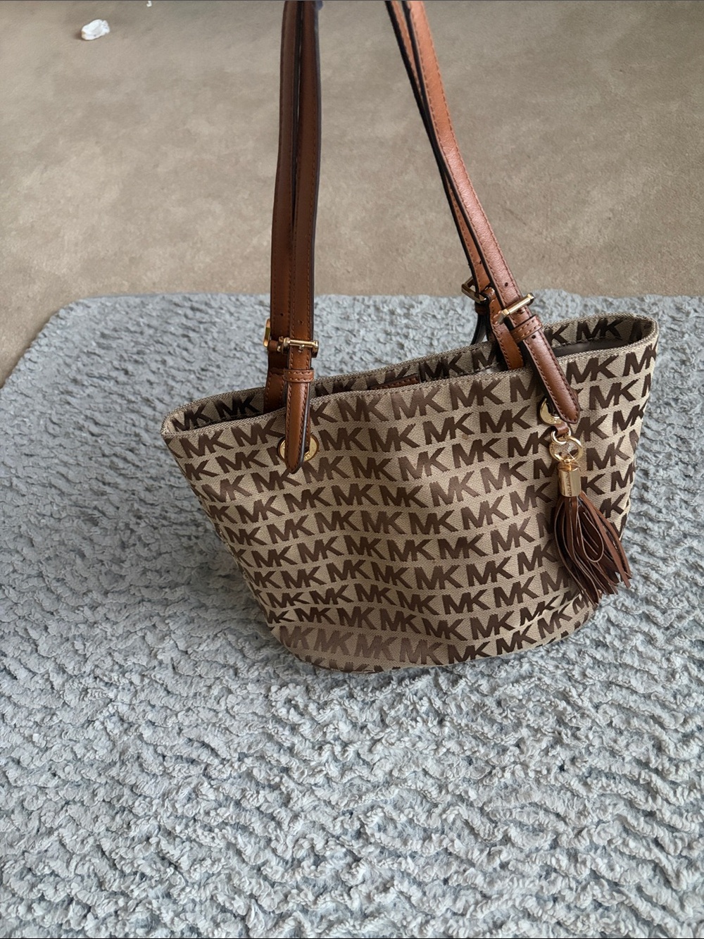 Michael Kors Brown MK Logo Tote with Tassel Charm